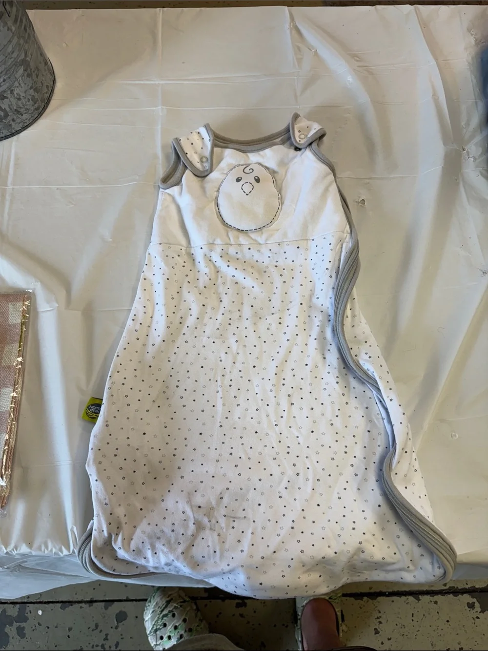 Nested Bean White Sleep Sack with Gray Trim and Dot Detail